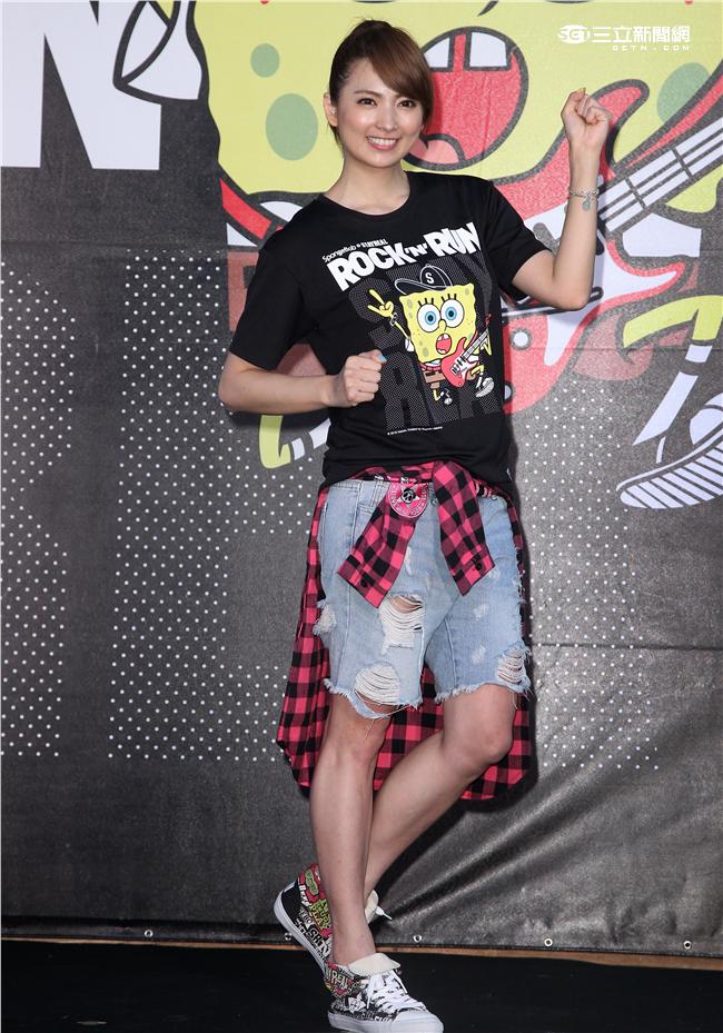 阿喜出席海綿寶寶聯名路跑記者會。（記者邱榮吉/攝影）