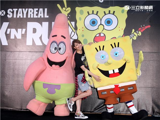 阿喜出席海綿寶寶聯名路跑記者會。（記者邱榮吉/攝影）
