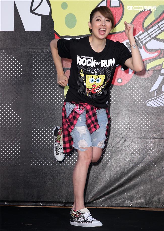 阿喜出席海綿寶寶聯名路跑記者會。（記者邱榮吉/攝影）