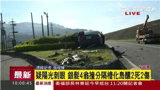疑陽光刺眼賓士自撞槽化島　2死2傷