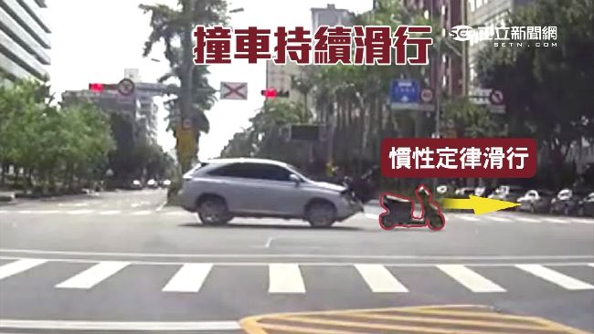 騎士急煞倒路邊　無人車滑行還甩尾！