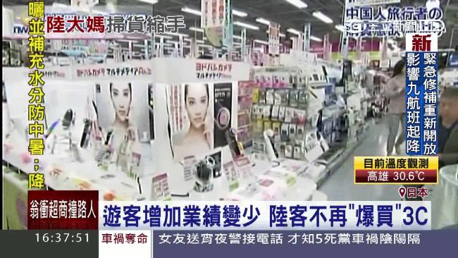 陸客赴日爆買退燒　5月呈現負成長