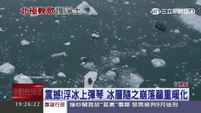 驚！浮冰上彈鋼琴　冰層剝落暖化嚴重