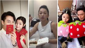 翻攝自陳妍希臉書。林心如 霍建華照片 截取自微博 六月臉書直播影片截圖 合成圖