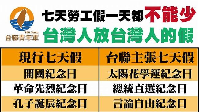 不該只放7天！台聯列台灣人的7天假