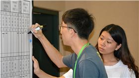 教育部課審會28日在彰化女中召開第3次遴選委員會，下午3時左右開始投票，花了30分鐘完成，選出學生代表。圖為計票人員將票數記錄在白板上。
中央社記者吳哲豪彰化攝　105年7月28日