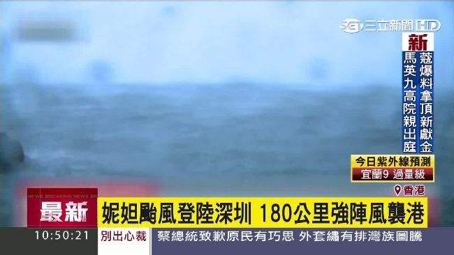 妮妲颱風登陸　 香港升8號風球防災