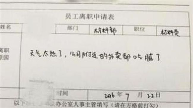 「公司外賣都吃膩了」超狂辭職信再現