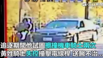 轎車惡意逼機車撞電線桿　畫面曝光