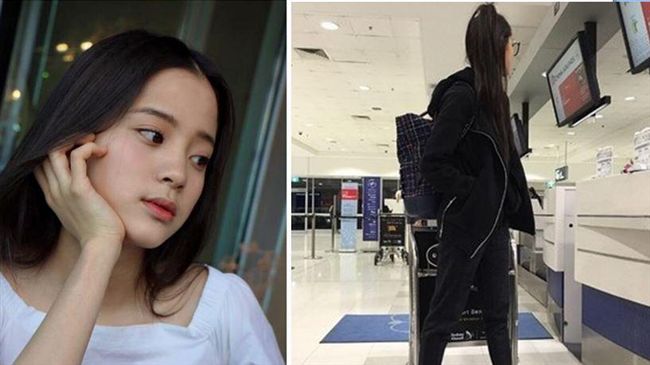 歐陽娜娜站上機場推車　歐陽龍好無奈