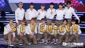 韓國大勢新男團SEVENTEEN首次來台記者會。（記者邱榮吉/攝影）