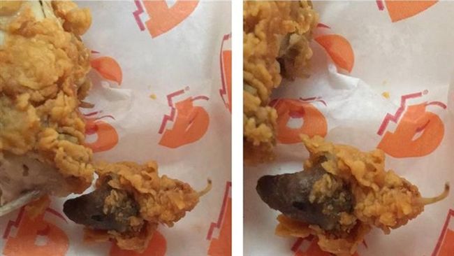 超噁！美國炸雞餐驚見整顆「老鼠頭」