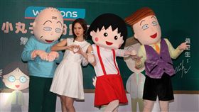 曾之喬俏麗短髮化身「三年四班」新同學，與小丸子、花輪、爺爺相遇，藏不住燦爛童真笑容。（記者邱榮吉/攝影）