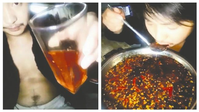想當「網紅」高人氣　陸男直播喝辣油