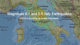 20161027義大利中部地震。圖／美國地質調查所（USGS）