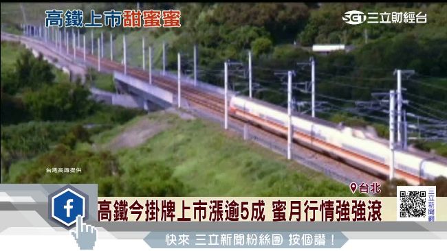 高鐵掛牌上市漲逾5成　蜜月行情亮眼