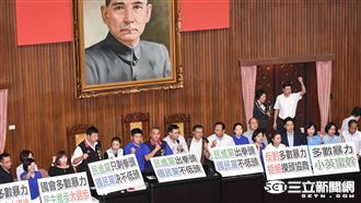 藍佔議場主席台　綠嗆「有種下來」