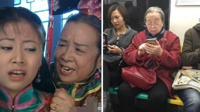 不拿針！容嬷嬷搭地鐵滑iPhone