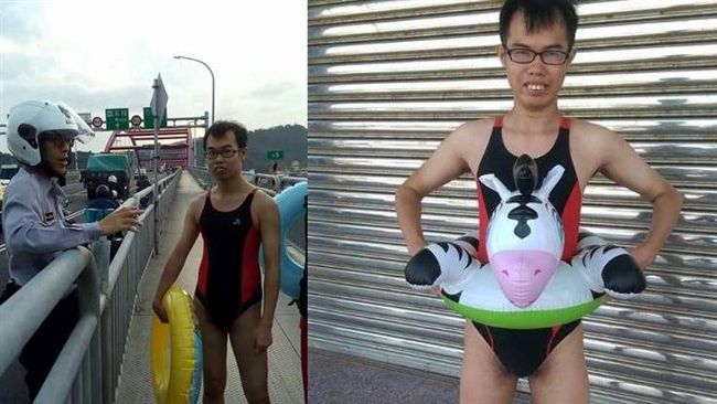 賭輸了！鄧佳華穿高叉泳裝跳淡水河