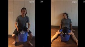 鄧超和女兒玩飛高高遊戲。（合成圖／翻攝自鄧超微博）