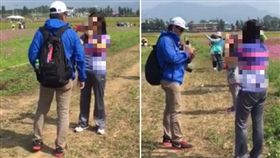 花海節踩進花圃　婦不爽遭制止大罵（圖／爆料公社）馬賽克