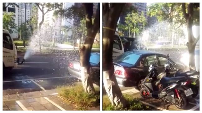 超狂灑水車澆路樹　遭批浪費水資源