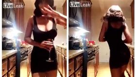 性感女子廚房跳舞，下一秒卻狼狽滑跤。（圖／翻攝自YouTube）