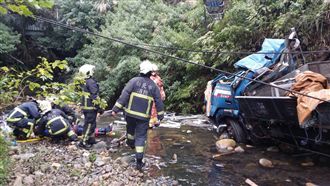 泰山傳連人帶車墜排水溝　警消急救援