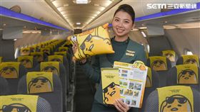 長榮航空蛋黃哥彩繪機。（圖／記者林敬旻攝）