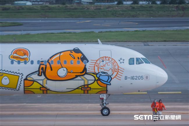 長榮蛋黃哥彩繪機登場　（圖／記者林敬旻攝）