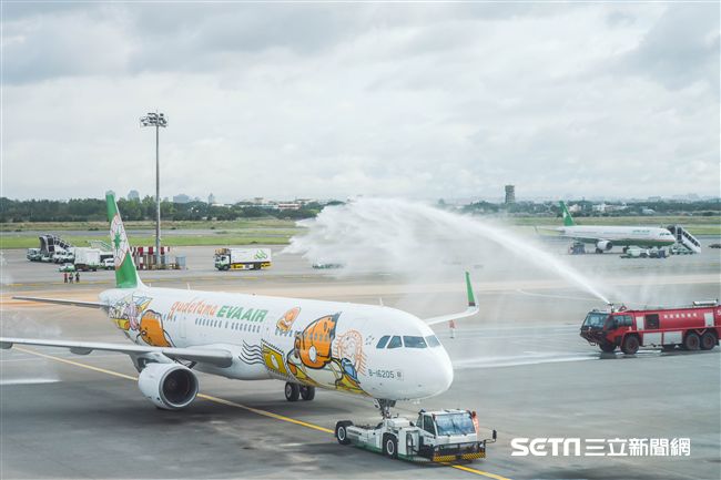 長榮蛋黃哥彩繪機登場　（圖／記者林敬旻攝）