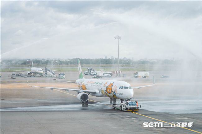 長榮蛋黃哥彩繪機登場　（圖／記者林敬旻攝）