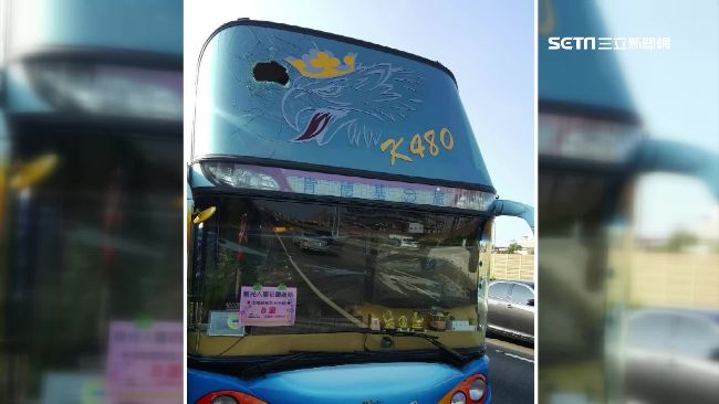 國道驚魂！10公斤鐵塊砸進遊覽車