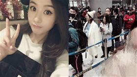 趙麗穎排隊搭經濟艙　面露甜美笑容超親民。資料來源：新浪娛樂、趙麗穎微博