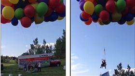 加拿大,摺疊椅,氣球,Calgary,飛行器,降落傘,違法,開罰,天外奇蹟(每日郵報 http://www.dailymail.co.uk/news/article-3151714/Terrifying-moment-man-travelling-chair-tied-100-BALLOONS-forced-parachute-safety-realizing-higher-plane-gets)