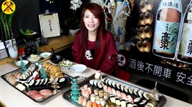 46公斤大胃王正妹　竟吃下1百顆壽司。圖/雞獅頭youtube