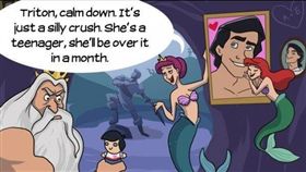 迪士尼,公主,單親,插畫家,媽媽,爸爸,動畫,電影, 阿拉丁,茉莉,collegehumor,Amy Kim,小美人魚,愛麗兒,灰姑娘,風中奇緣　 圖／翻攝自collegehumor／Amy Kim繪製