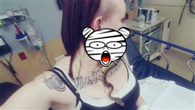 球蟒鑽耳洞卡住　女子嚇壞求助消防隊／Ashley Glawe臉書
