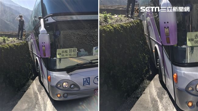 疑會車不慎　國光客運賞櫻車上山撞壁