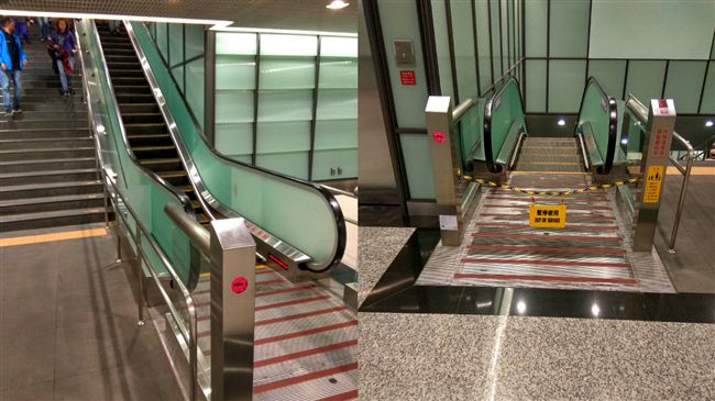 一聲巨響！機捷第二航廈的電扶梯掛了