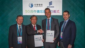 中華電信提供　愛立信　MWC 2017 中華電信董事長鄭優　中華電信行動通信分公司總經理涂元光　台灣愛立信總經理何可申Hakan Cervell、