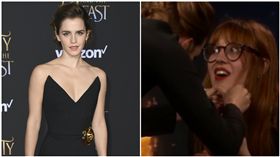 艾瑪華森（Emma Watson）幫女記者抹汙漬　圖／美聯社、翻攝自Le Huffingtonpost