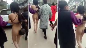 大陸一名小三遭扒光遊街。（合成圖／翻攝自英國《太陽報》）