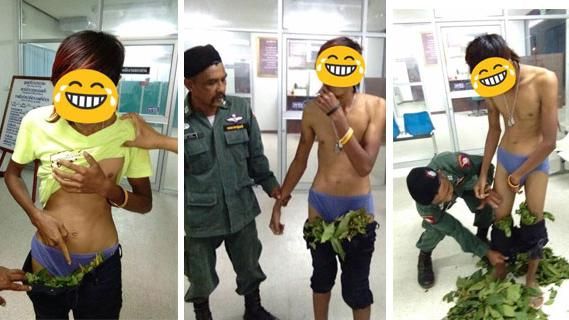 泰國男塞滿樹葉裝胖子　原因很傻眼
