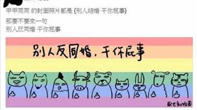 厭世姬去年創作的「別人結婚，干你屁事」插畫，引起許多網友熱烈迴響，卻引來反同成員盜用並改圖（翻攝自臉書）