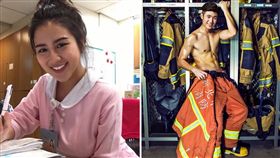 正妹護理師Carina Linn、2017新北消防員月曆（圖／翻攝自Instagram、新北市消防局提供）