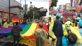 同志彩虹旗接駕　大甲媽鑾轎停駕了