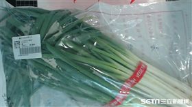 弘一蔬果行販售的「蔥」，被檢驗出殺蟲劑芬普尼0.020ppm，標準為0.001ppm以下。（圖／台北市政府衛生局提供）