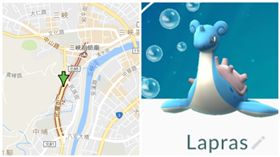 三峽出現夢幻寶可夢乘龍。（合成圖／翻攝自寶可夢APP、Google Map）