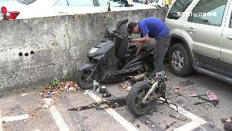 男佔停車場拆機車　零件四散滿地油漬
